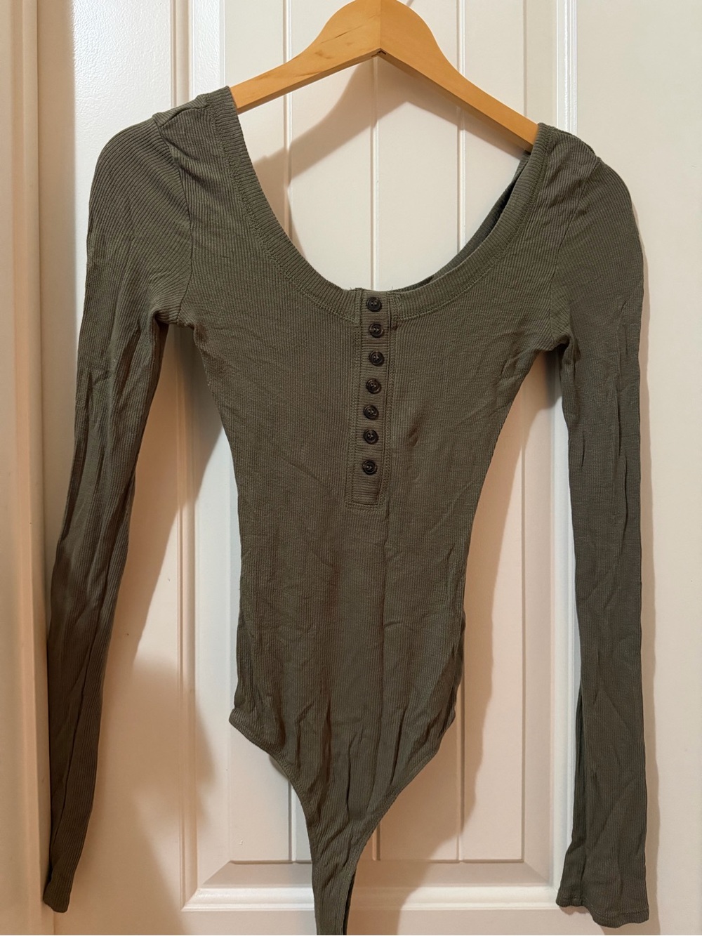 Long-Sleeve Olive Green Ribbed Henley Bodysuit